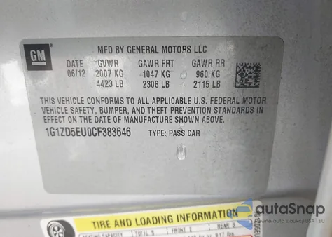 2012 Chevrolet Malibu 2Lt из США, поврежденный, VIN 1G1ZD5EU0CF383646